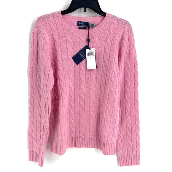Polo Ralph Lauren Unisex Dusty Pink The Iconic Cable-Knit Sweater Size L - Picture 8 of 13
